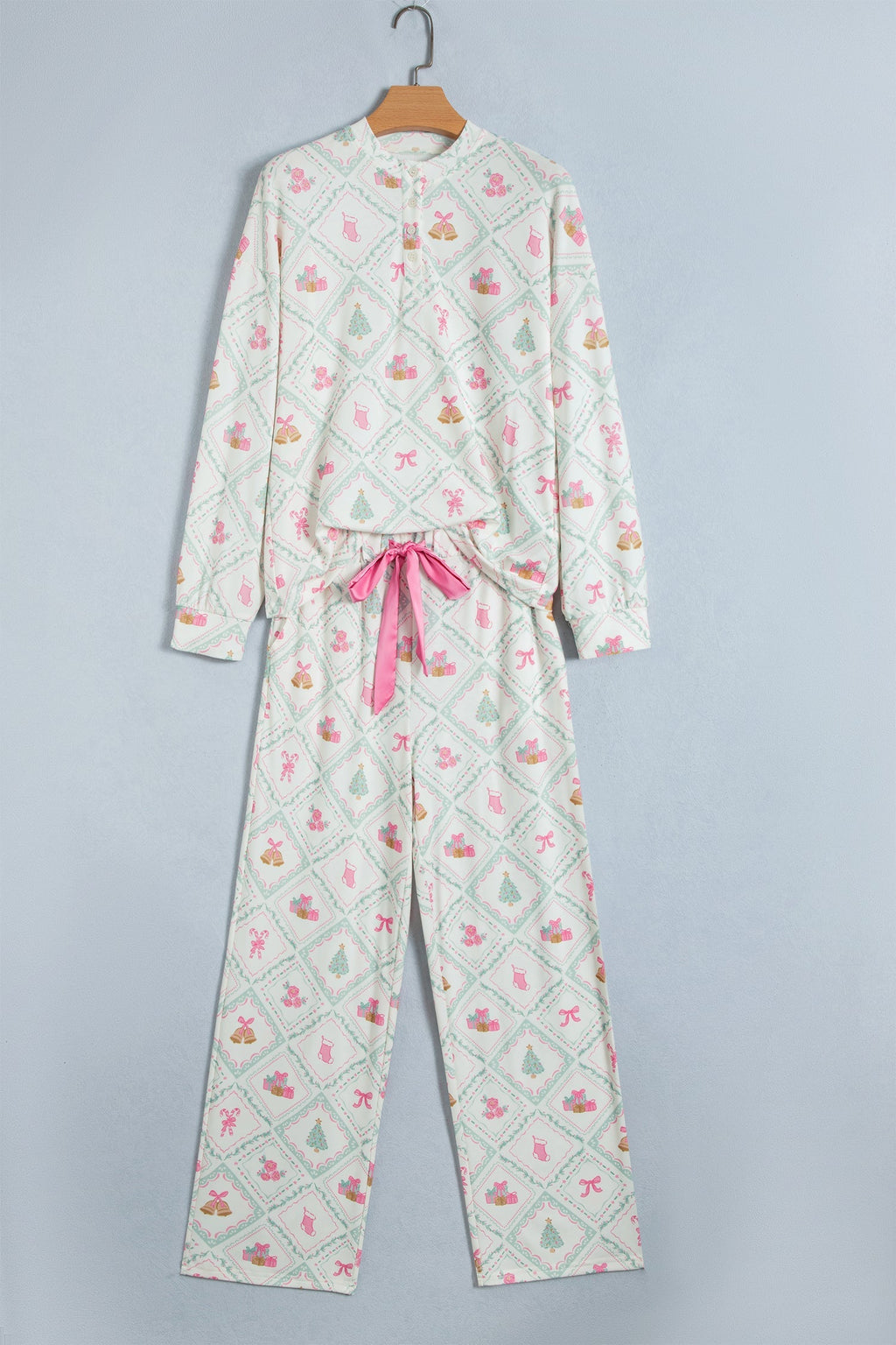 Sugarplum Christmas Patchwork Pajama Set — White