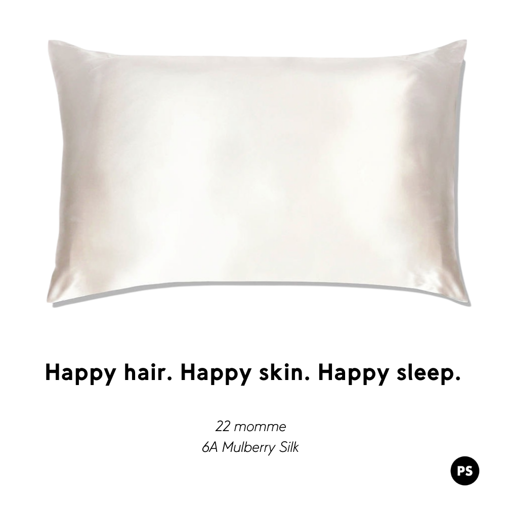 PURE SOL. Beauty Sleep Happy 100% Mulberry Silk Pillow Case - Silver